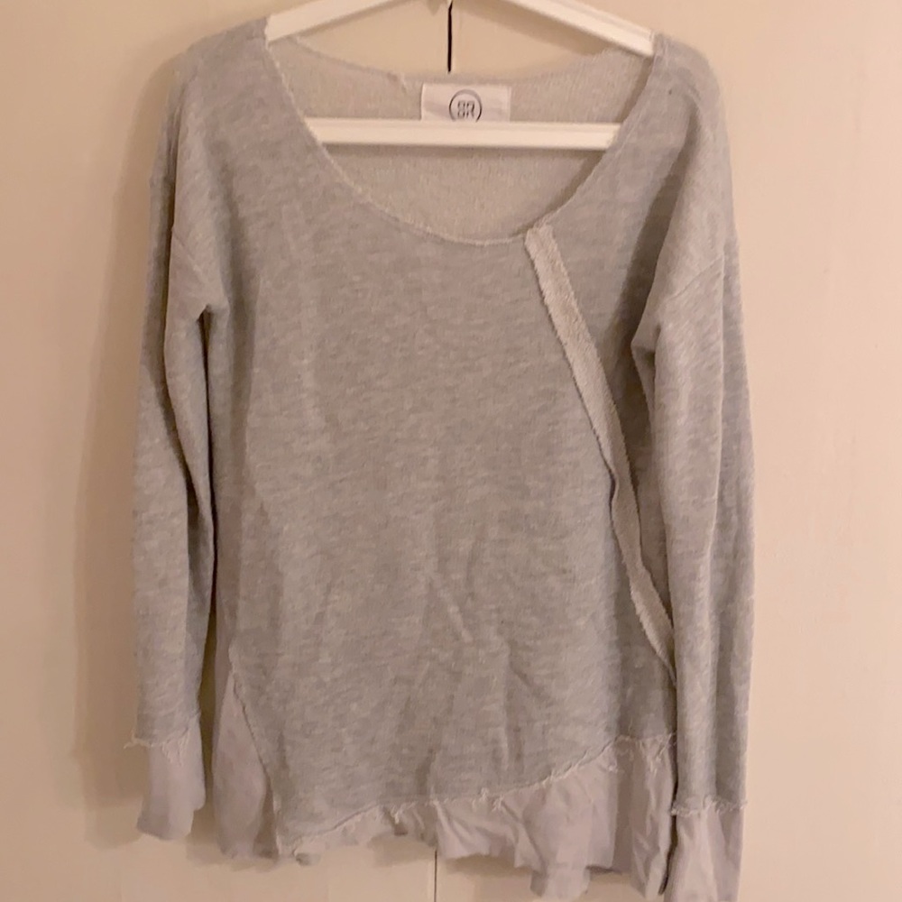 Distressed Terry Sweatshirt with Asymmetric Rib Knit Detail